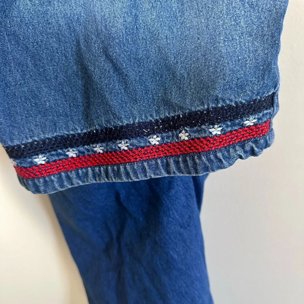 Vintage 90’s Agapo Embroidered American flag denim cropped overalls sizeXL - Picture 9 of 15